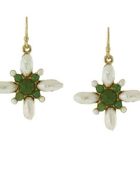 1928 Jewelry Faux Pearl And Gemstone Green Stone Drop Earrings