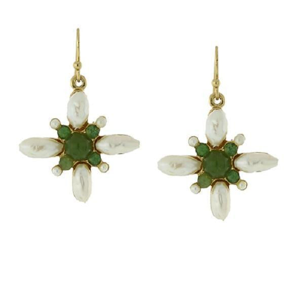 Faux Pearl And Gemstone Green Stone Drop Earrings