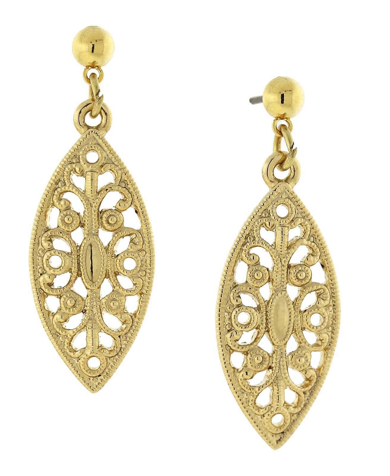 1928 Jewelry Art Deco Inspired Filigree Post Drop Earrings