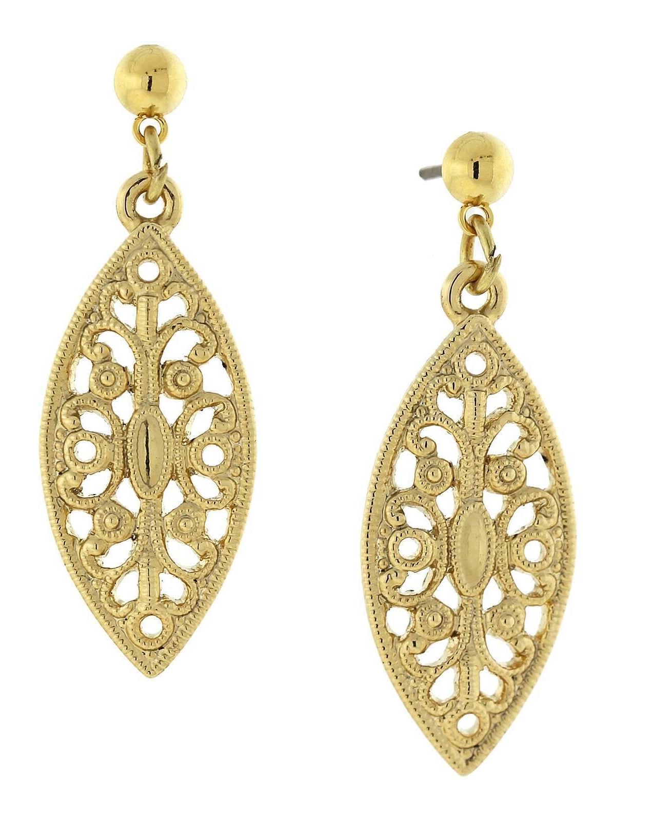 1928 Jewelry Art Deco Inspired Filigree Post Drop Earrings