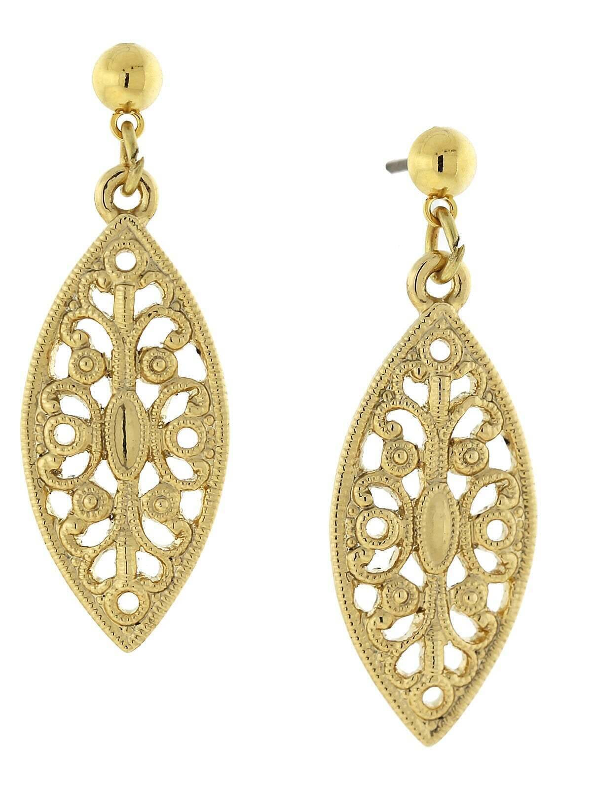 1928 Jewelry Art Deco Inspired Filigree Post Drop Earrings