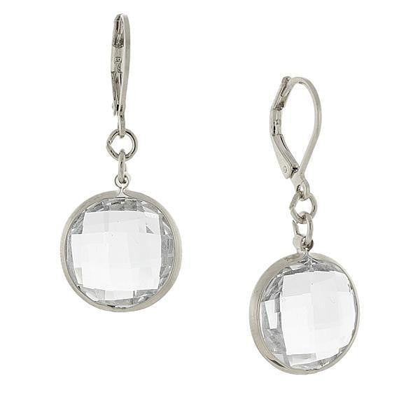 Silver Tone Clear Crystal Glass Drop Earrings