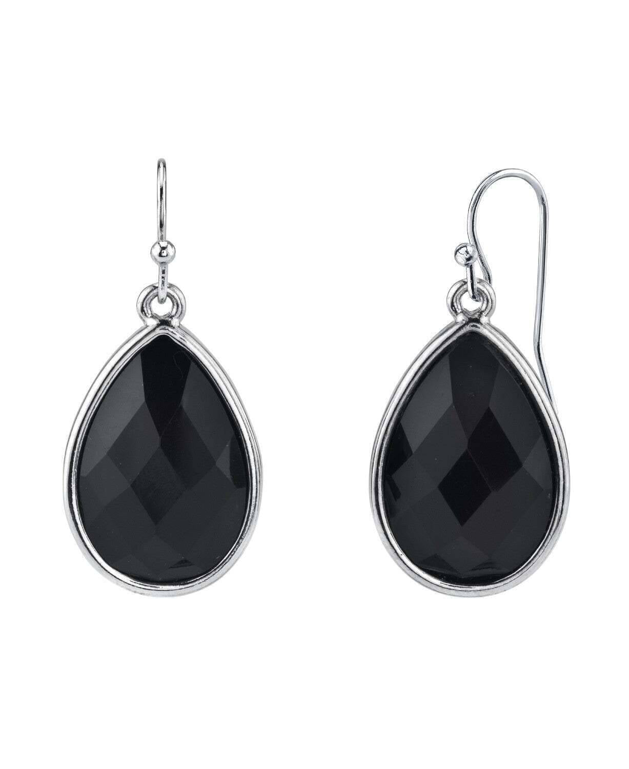 2028 Jewelry Black Faceted Teardrop Drop Earrings