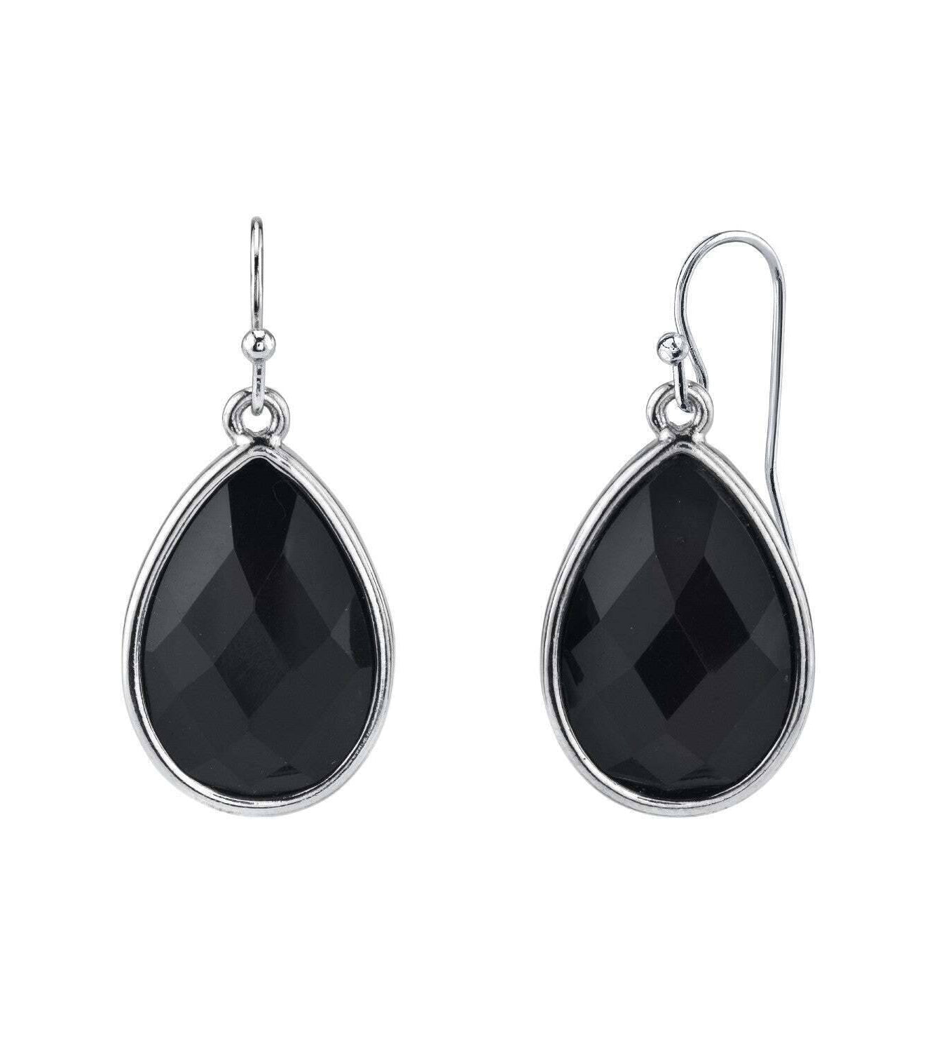 2028 Jewelry Black Faceted Teardrop Drop Earrings