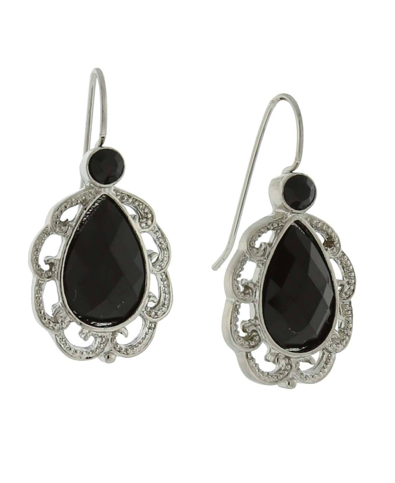 1928 Jewelry Round And Black Teardrop Earrings