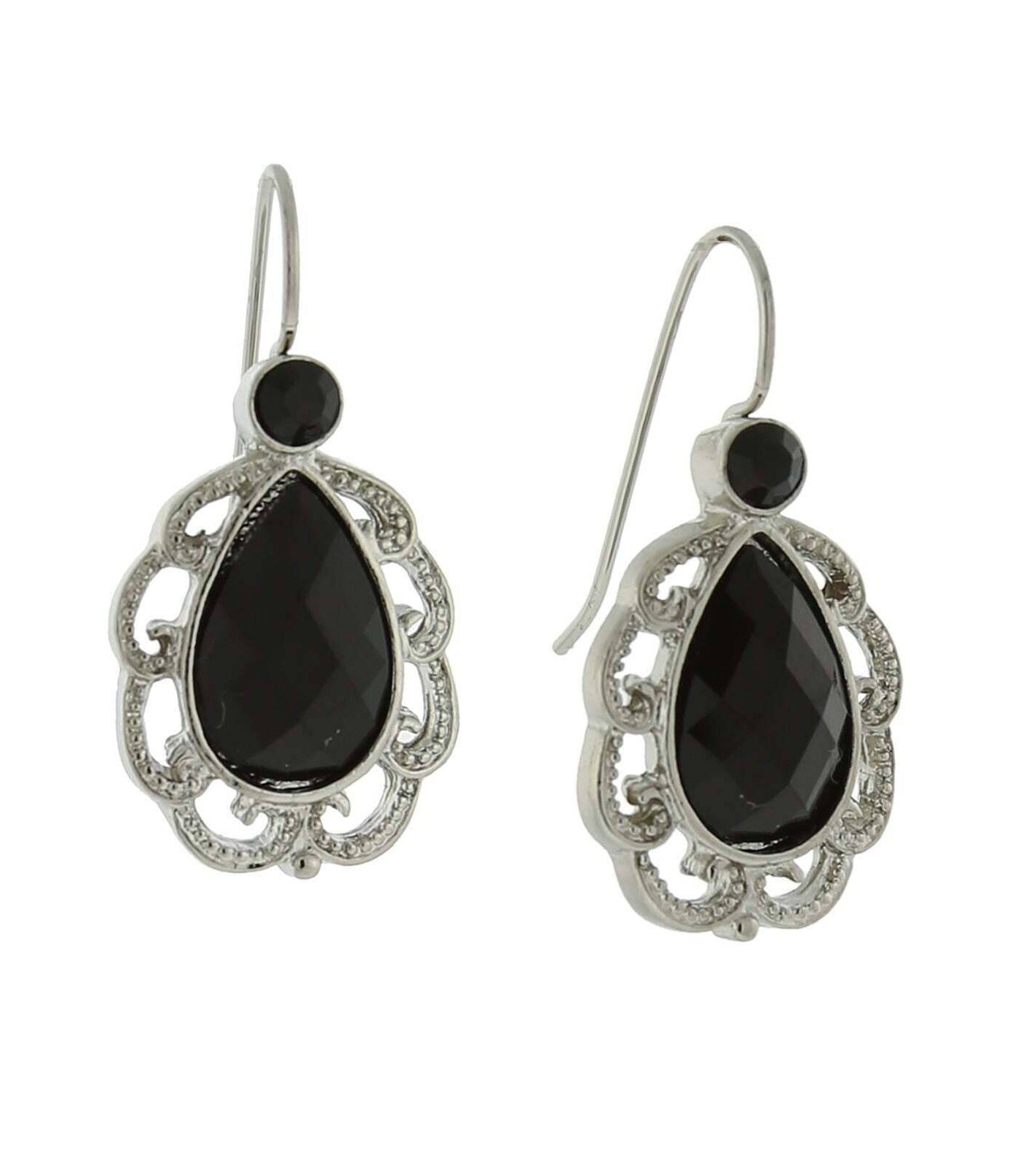 1928 Jewelry Round And Black Teardrop Earrings