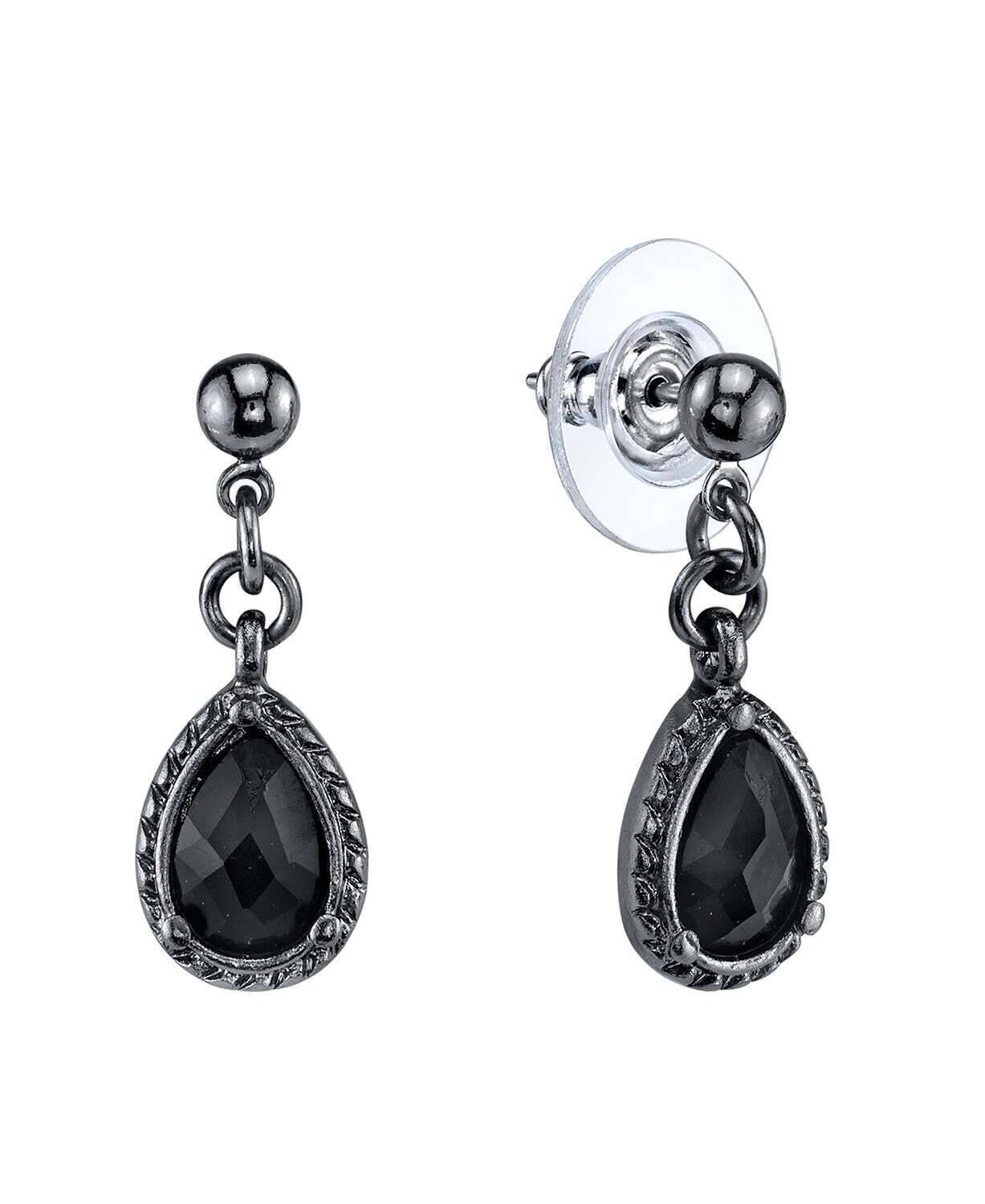 1928 Jewelry Black Victorian Inspired Petite Teardrop Earrings
