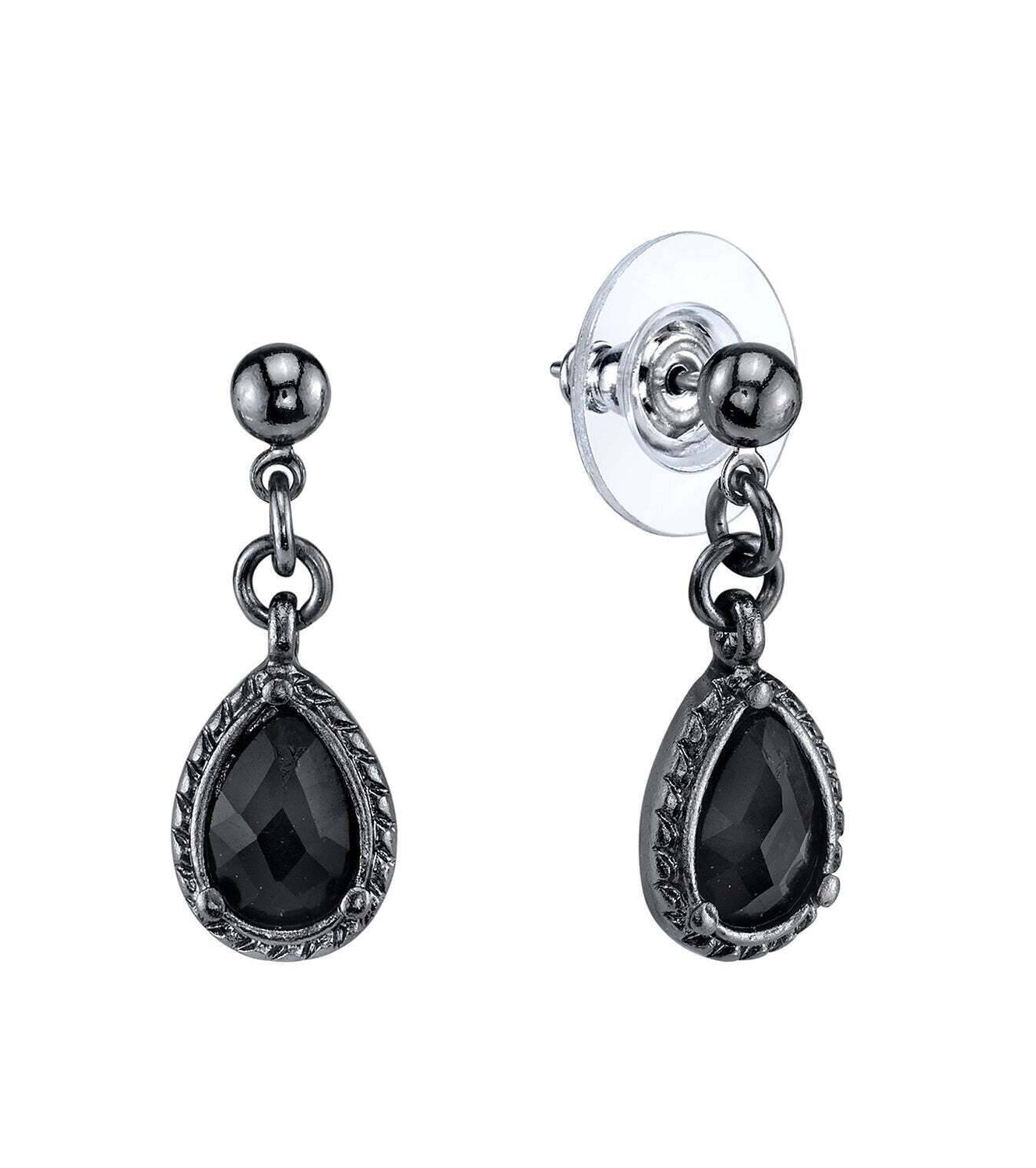 1928 Jewelry Black Victorian Inspired Petite Teardrop Earrings