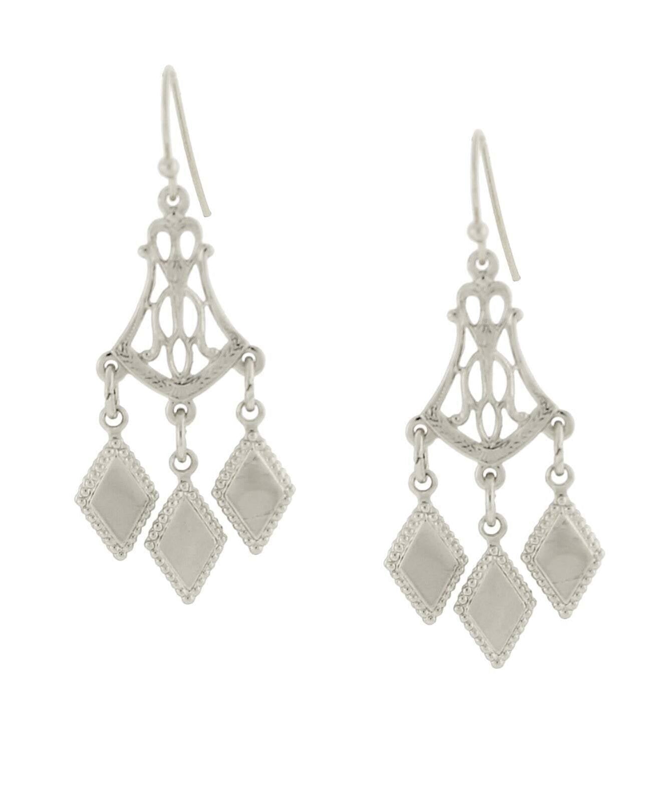 1928 Jewelry Silver Filigree & Diamond Cut Drops Chandelier Earrings