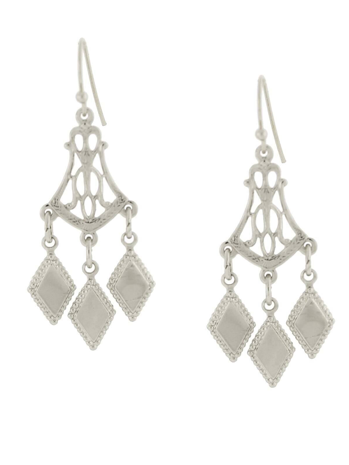 1928 Jewelry Silver Filigree & Diamond Cut Drops Chandelier Earrings