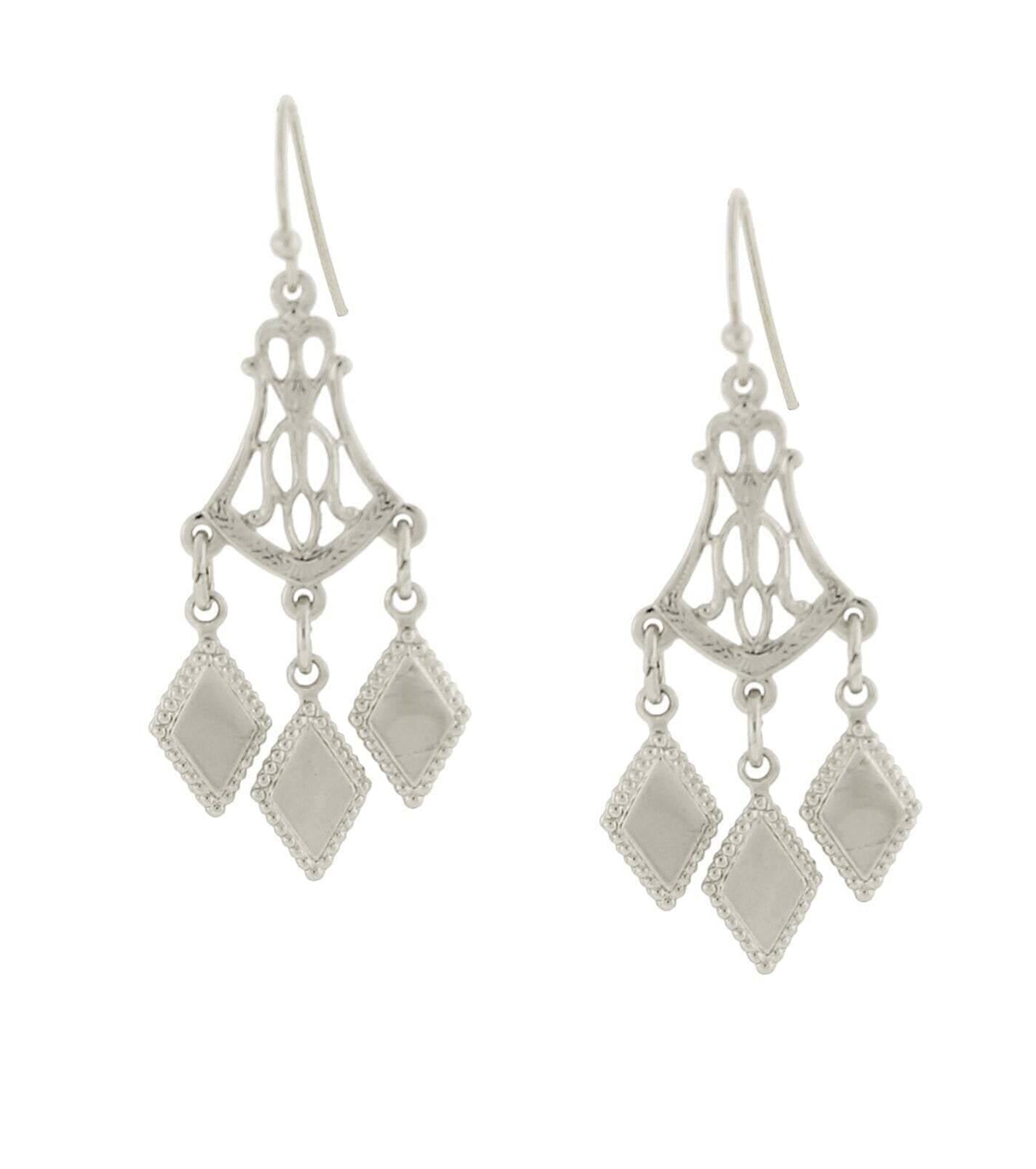 1928 Jewelry Silver Filigree & Diamond Cut Drops Chandelier Earrings