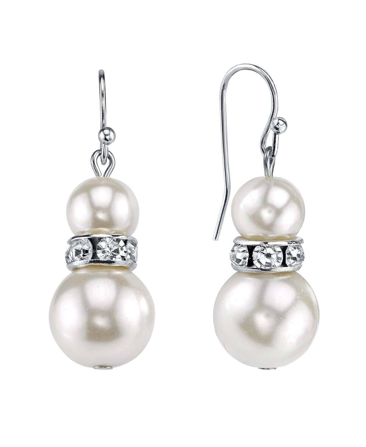 2028 Jewelry White Double Drop Faux Pearl Earrings