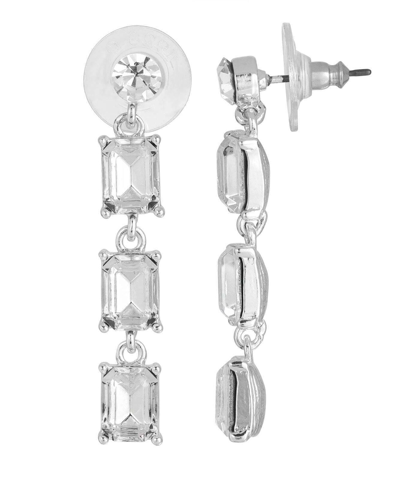 1928 Jewelry Triple Octagon Austrian Crystal Post Drop Earrings