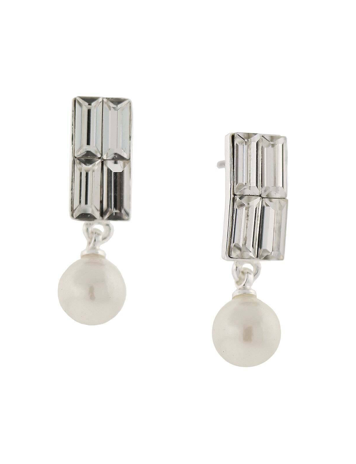 1928 Jewelry Clear Crystal Faux Pearl Drop Earrings
