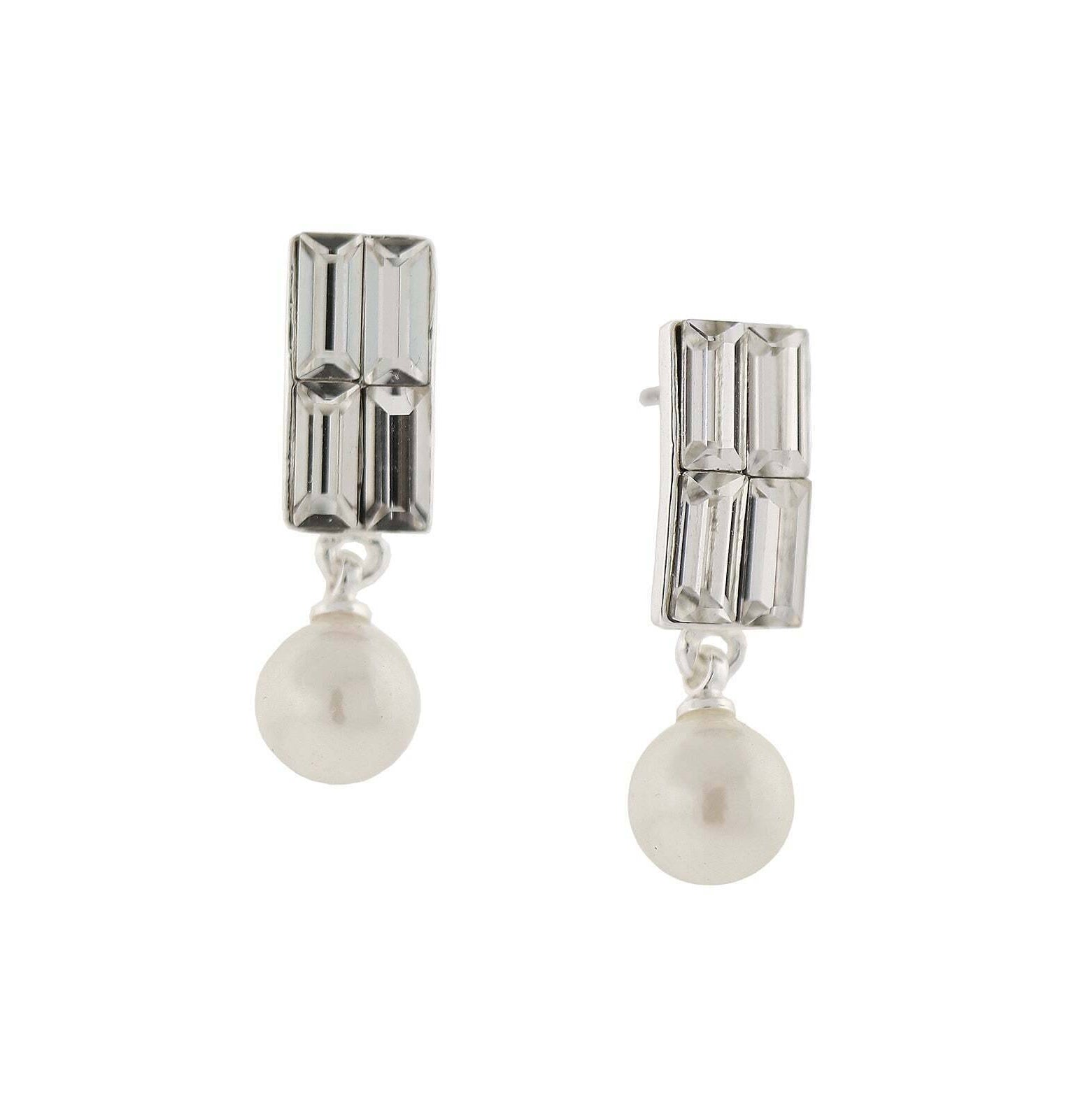 1928 Jewelry Clear Crystal Faux Pearl Drop Earrings