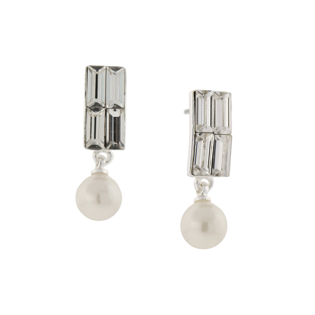 Clear Crystal Faux Pearl Drop Earrings
