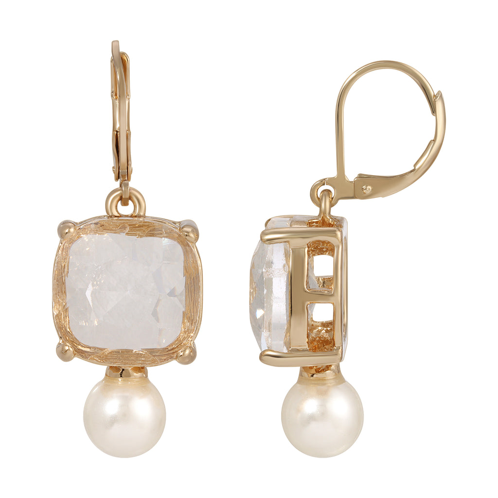 2028 Jewelry Gold Tone Crystal And Faux Pearl Gallery Set Earrings