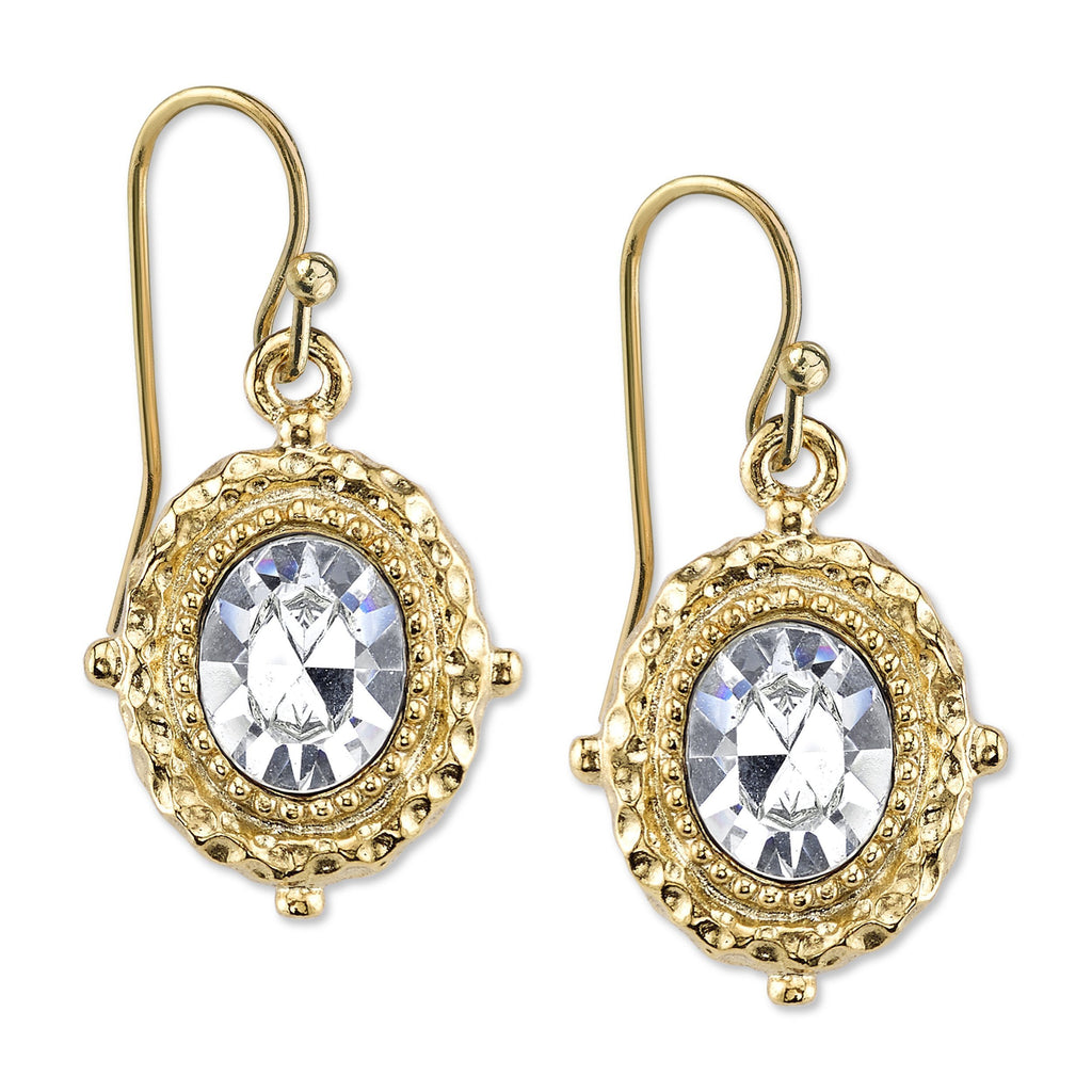 Gold Tone Crystal Austrian Oval Drop Earrings