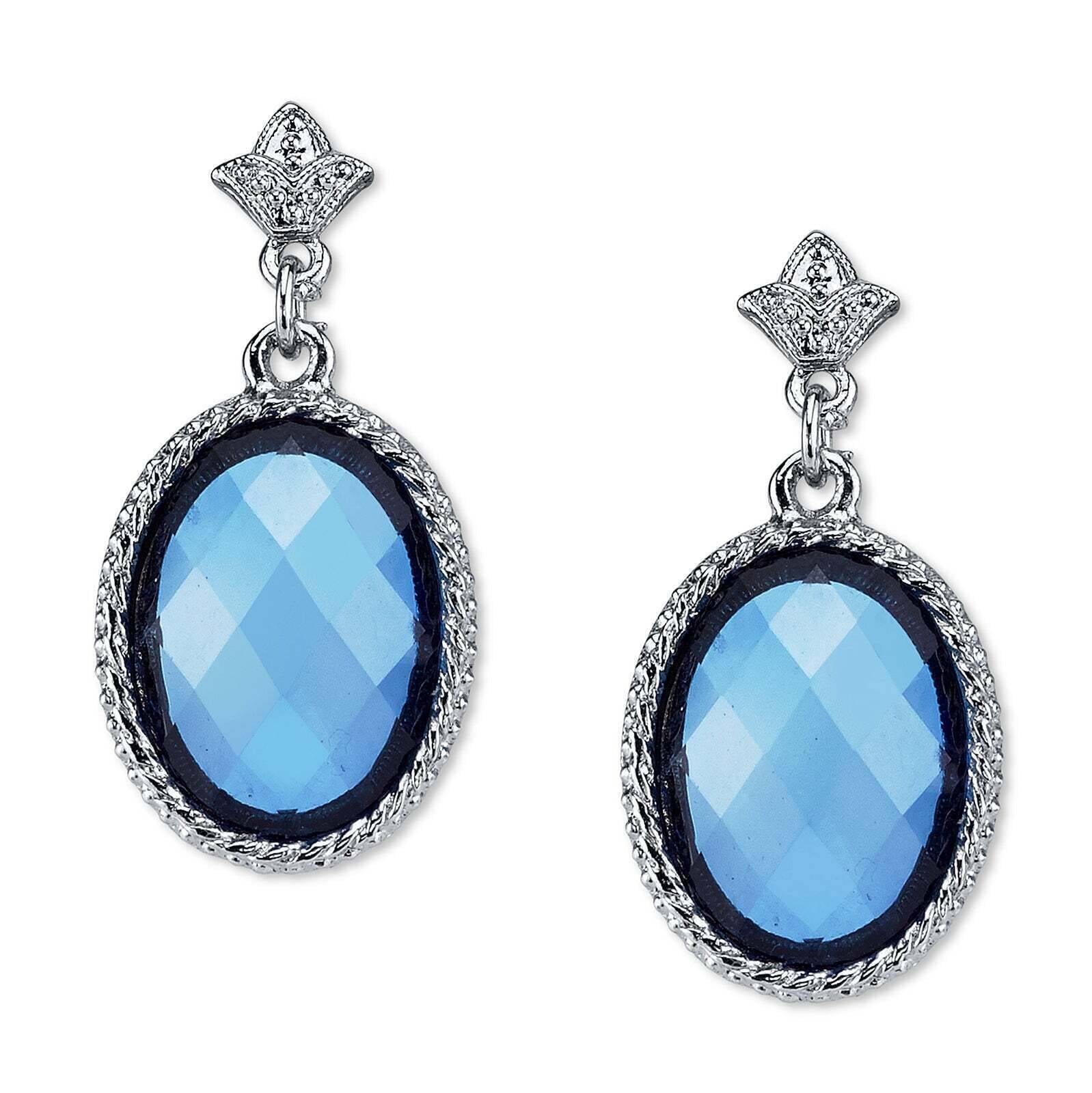 2028 Jewelry Oval Faceted Stone Floral Post Drop Earrings