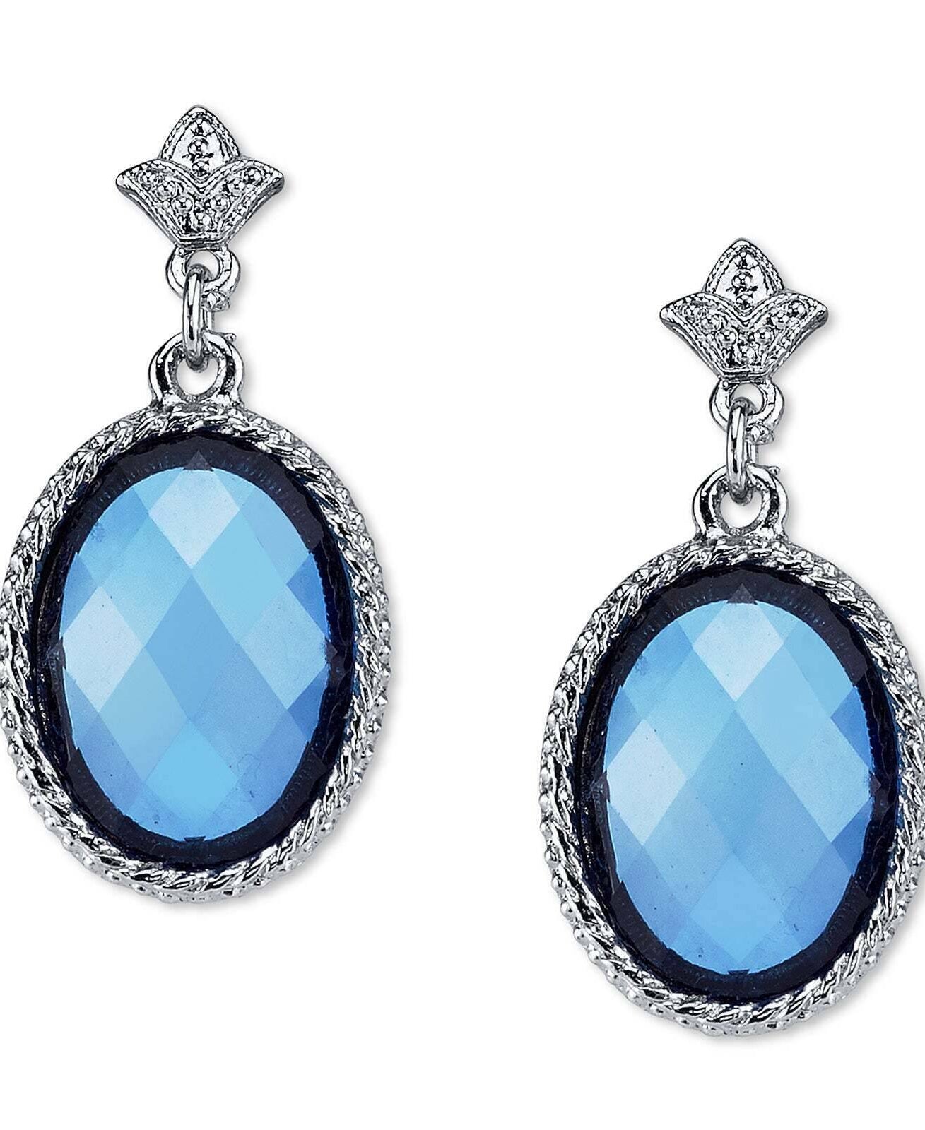 2028 Jewelry Oval Faceted Stone Floral Post Drop Earrings