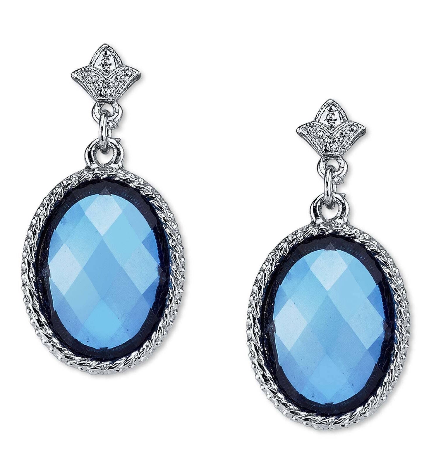 2028 Jewelry Oval Faceted Stone Floral Post Drop Earrings