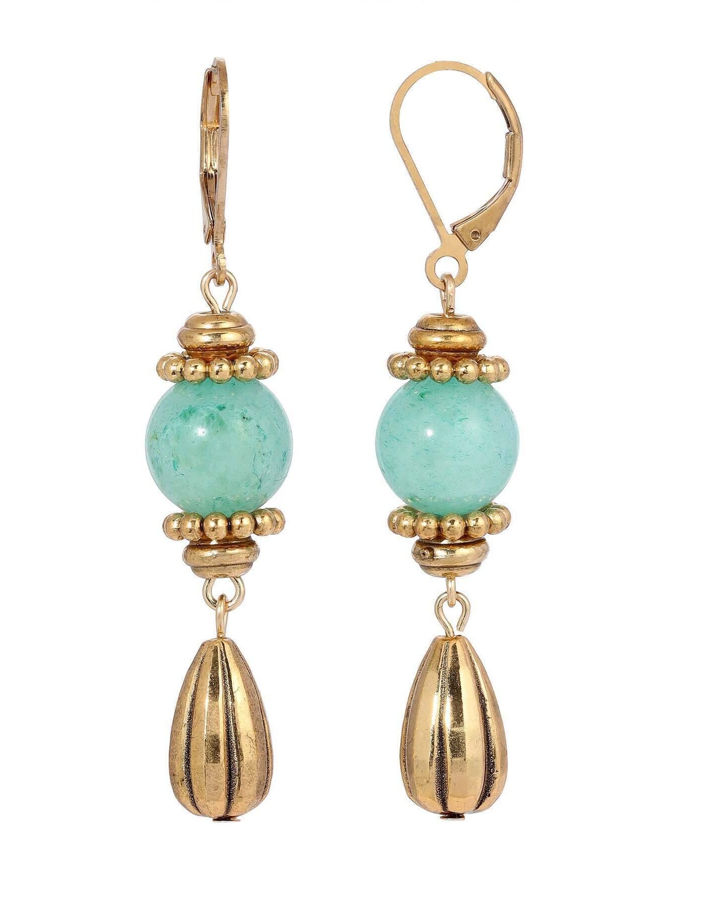 1928 Jewelry Round Gemstone Melon Cut Teardrop Earrings