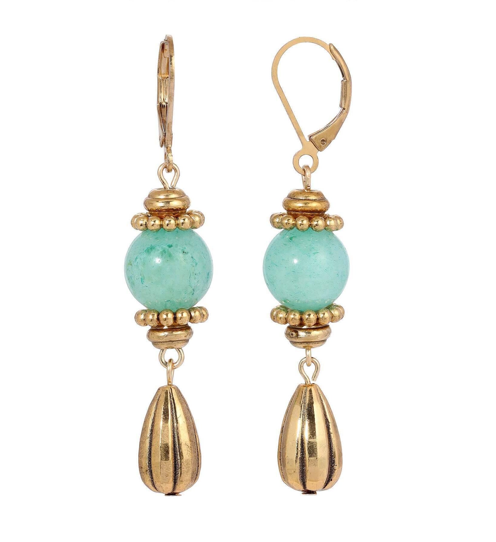 1928 Jewelry Round Gemstone Melon Cut Teardrop Earrings