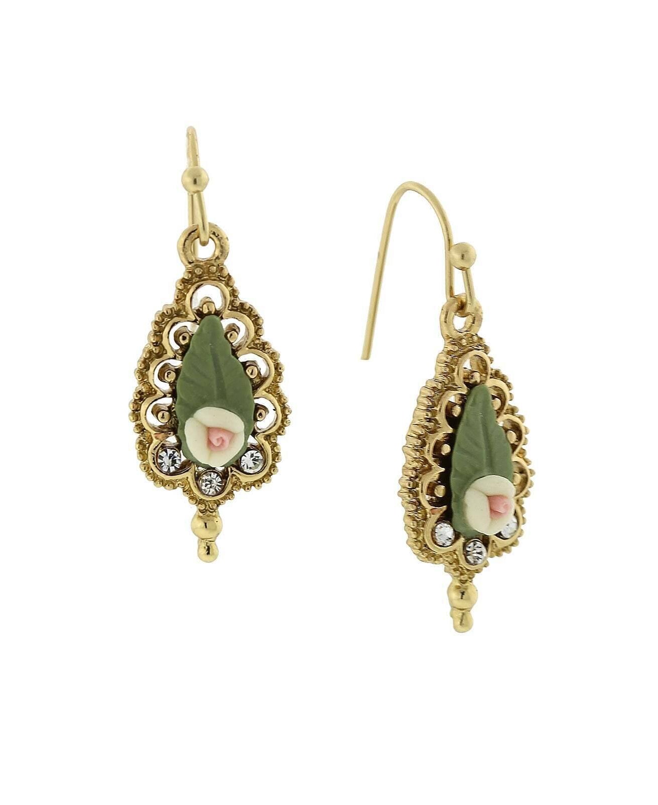 1928 Jewelry Fantasia Porcelain Rose Drop Earrings
