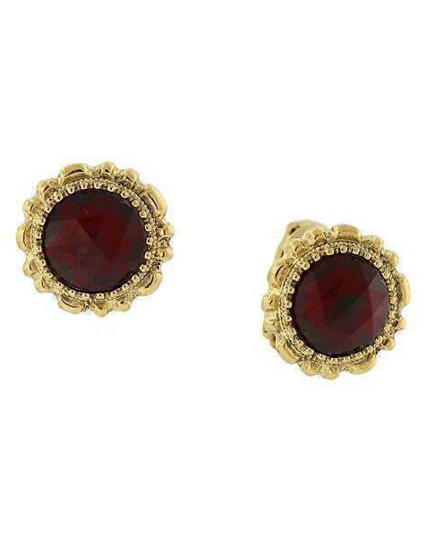 1928 Jewelry Red Crystal Button Clip On Earrings