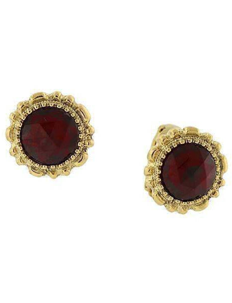 1928 Jewelry Red Crystal Button Clip On Earrings