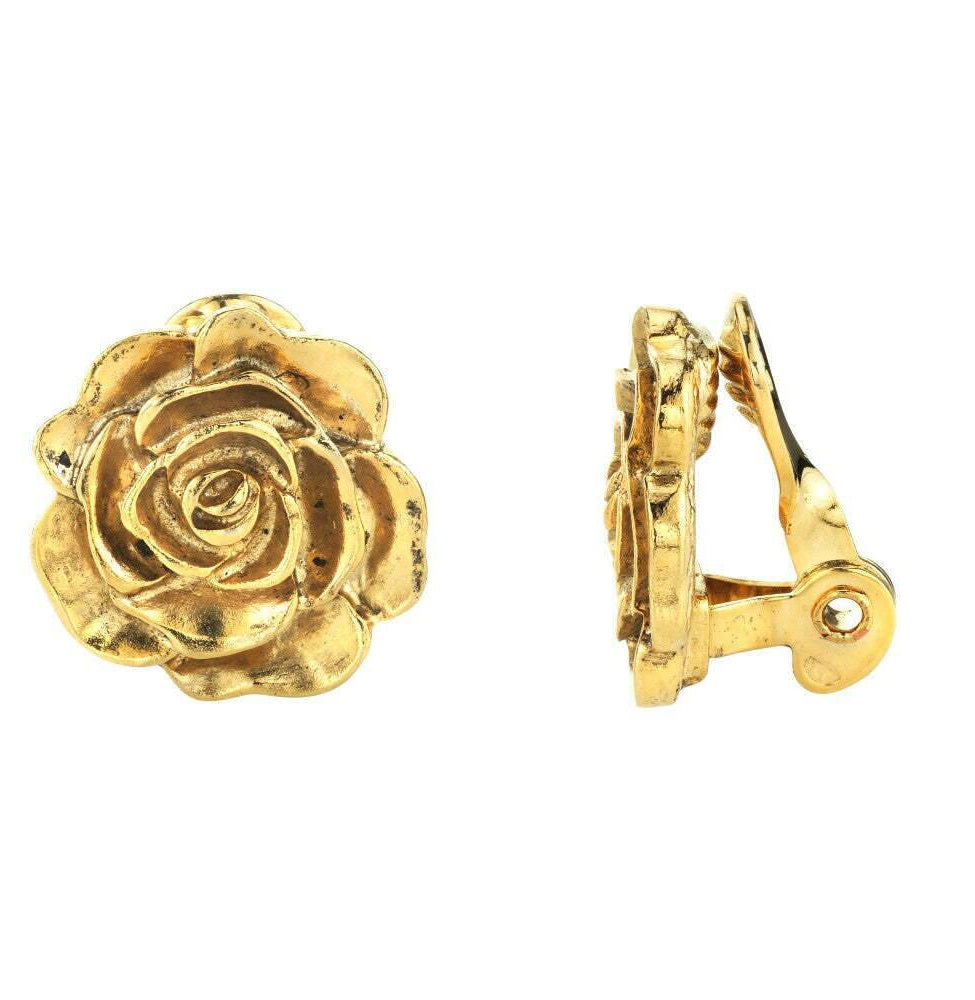 1928 Jewelry Flower Button Clip On Earrings