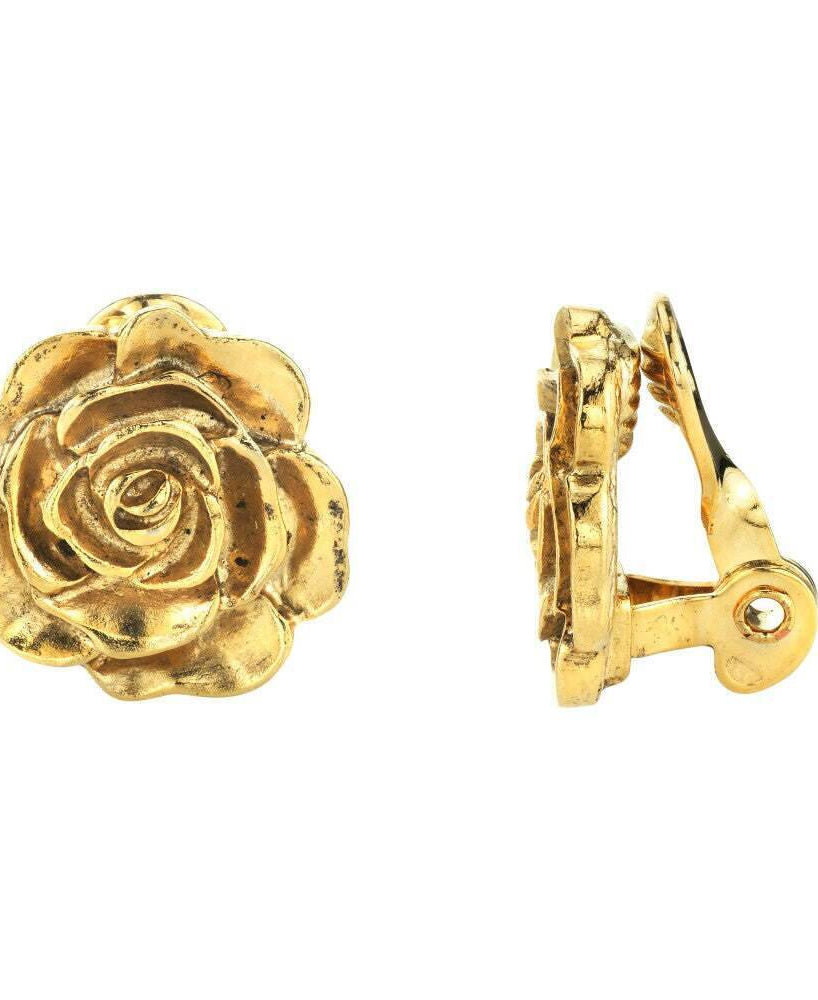 1928 Jewelry Flower Button Clip On Earrings