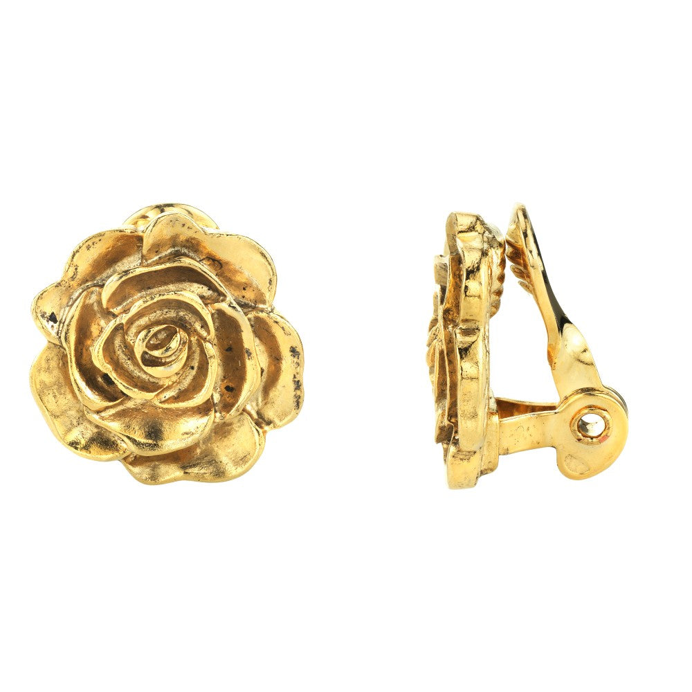 Gold Flower Button Clip On Earrings