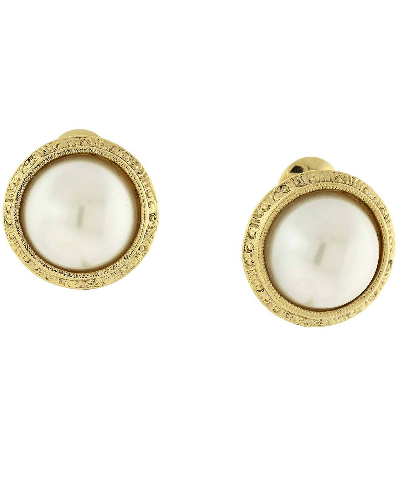 1928 Jewelry Round Etched Button Clip On Earrings