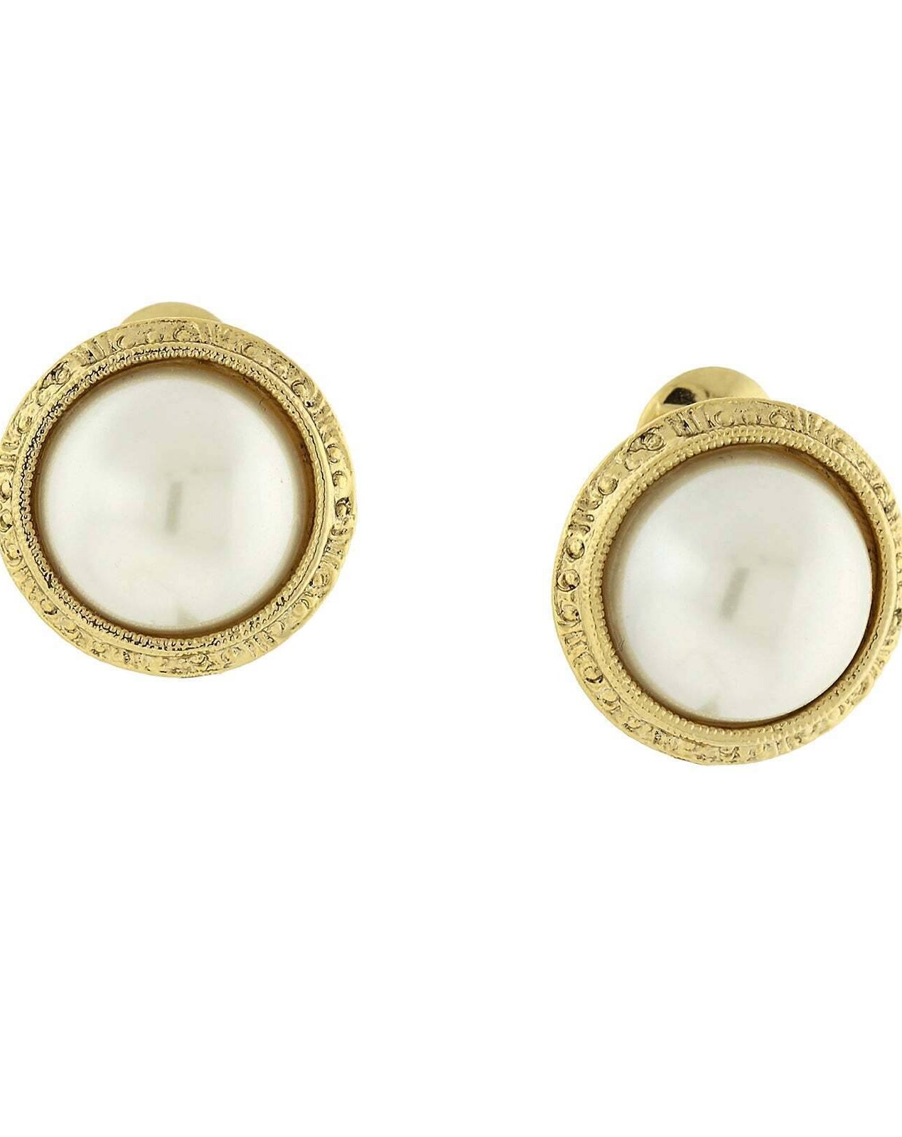 1928 Jewelry Round Etched Button Clip On Earrings