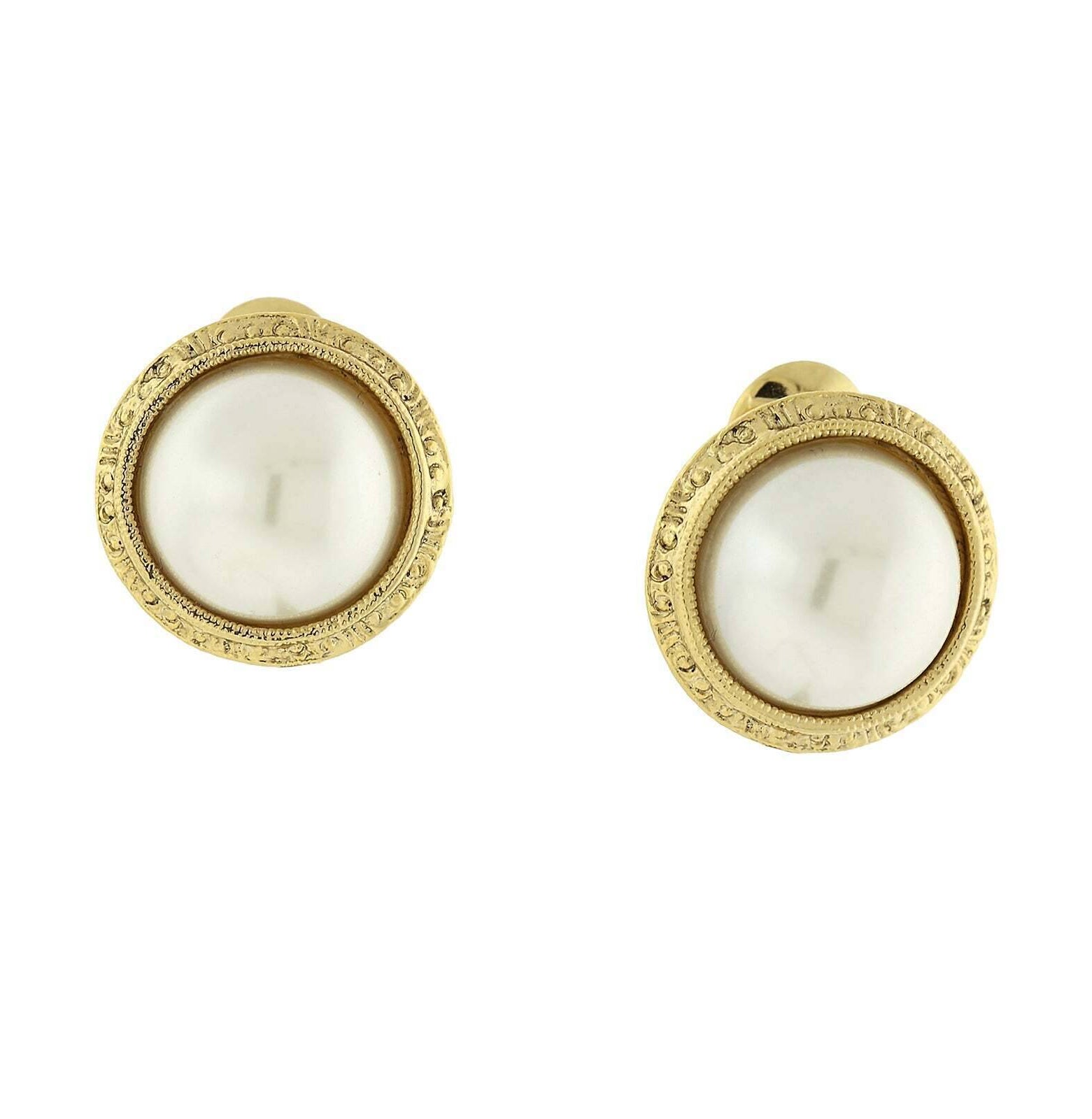 1928 Jewelry Round Etched Button Clip On Earrings