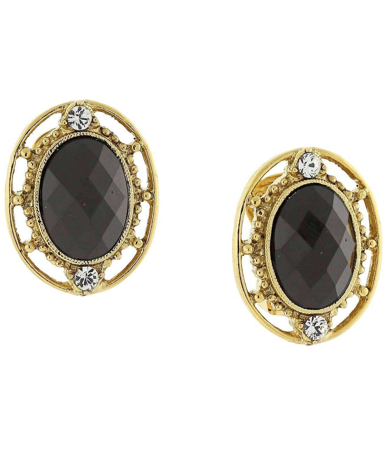 1928 Jewelry Crystal Accent Oval Button Clip On Earrings