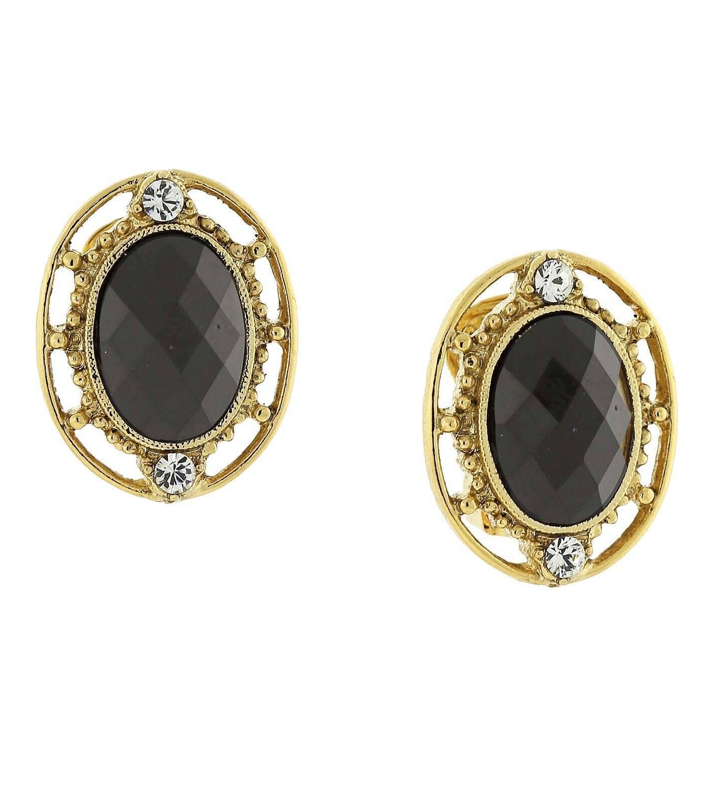 1928 Jewelry Crystal Accent Oval Button Clip On Earrings