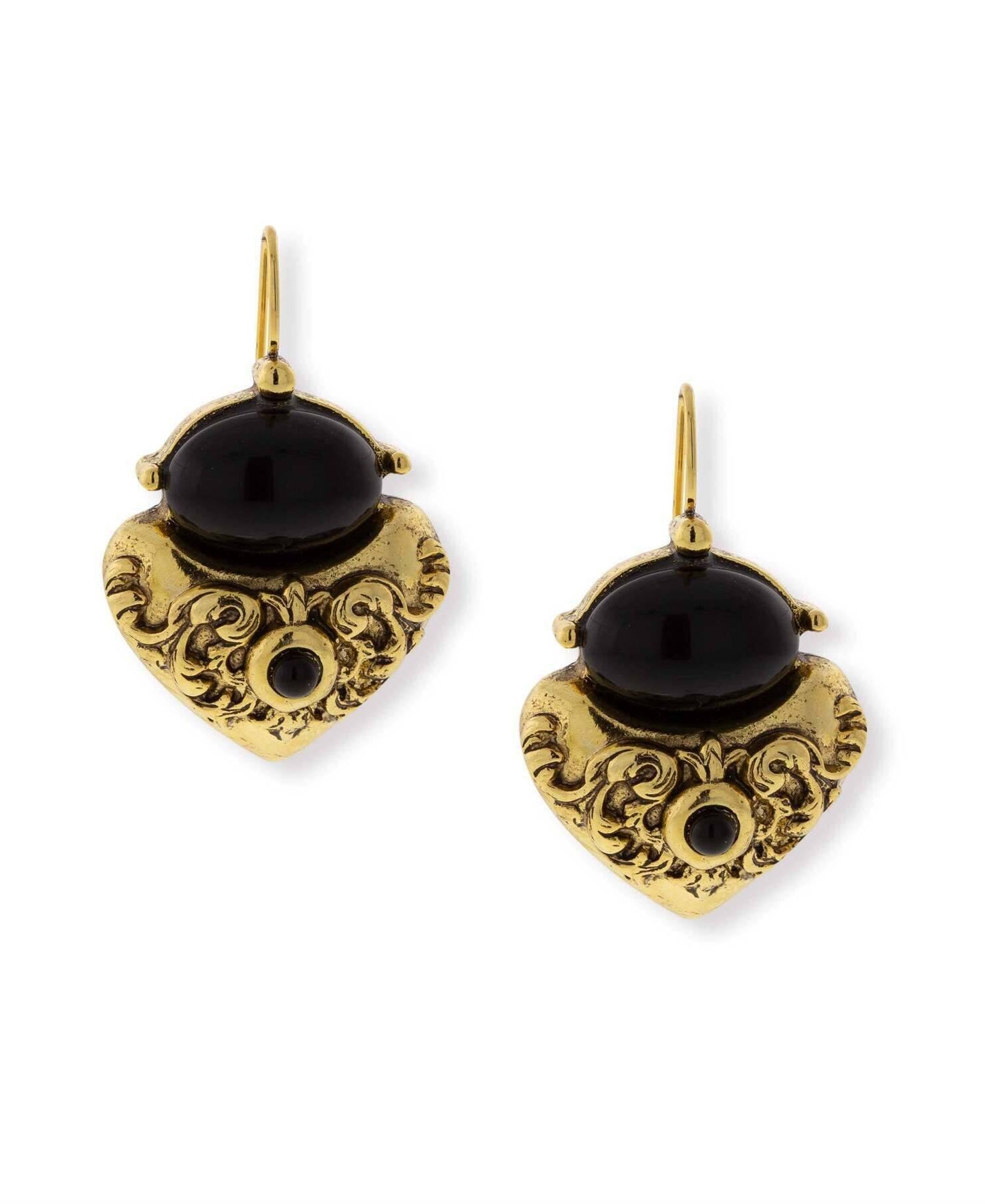 Antiquities Couture Black Corinthian Sculpted Heart Drop Earrings