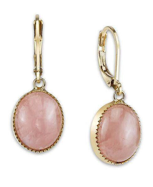 2028 Jewelry Oval Rose Quartz Gemstone Drop Earrings