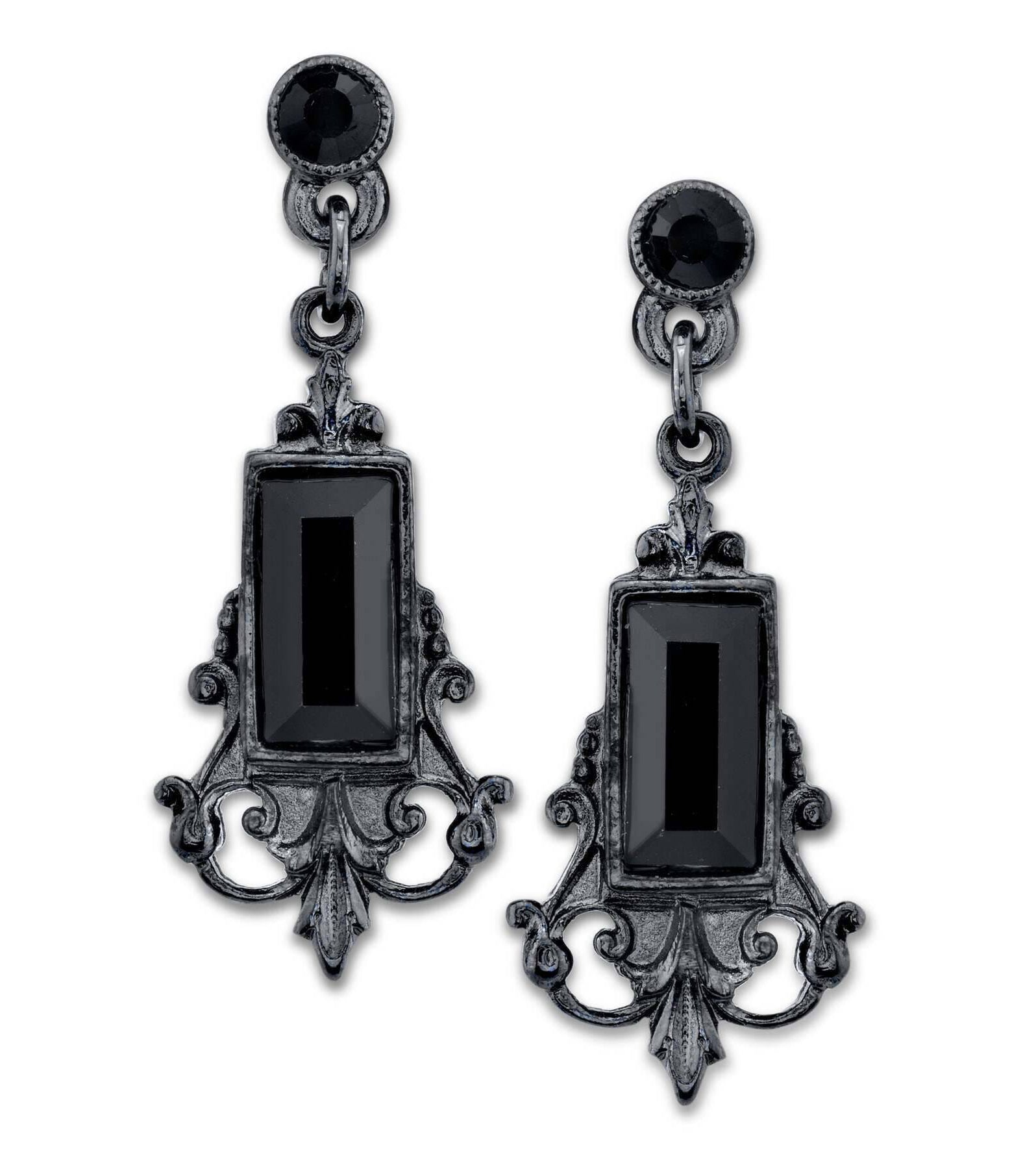 1928 Jewelry Black Rectangle Crystal Drop Earrings