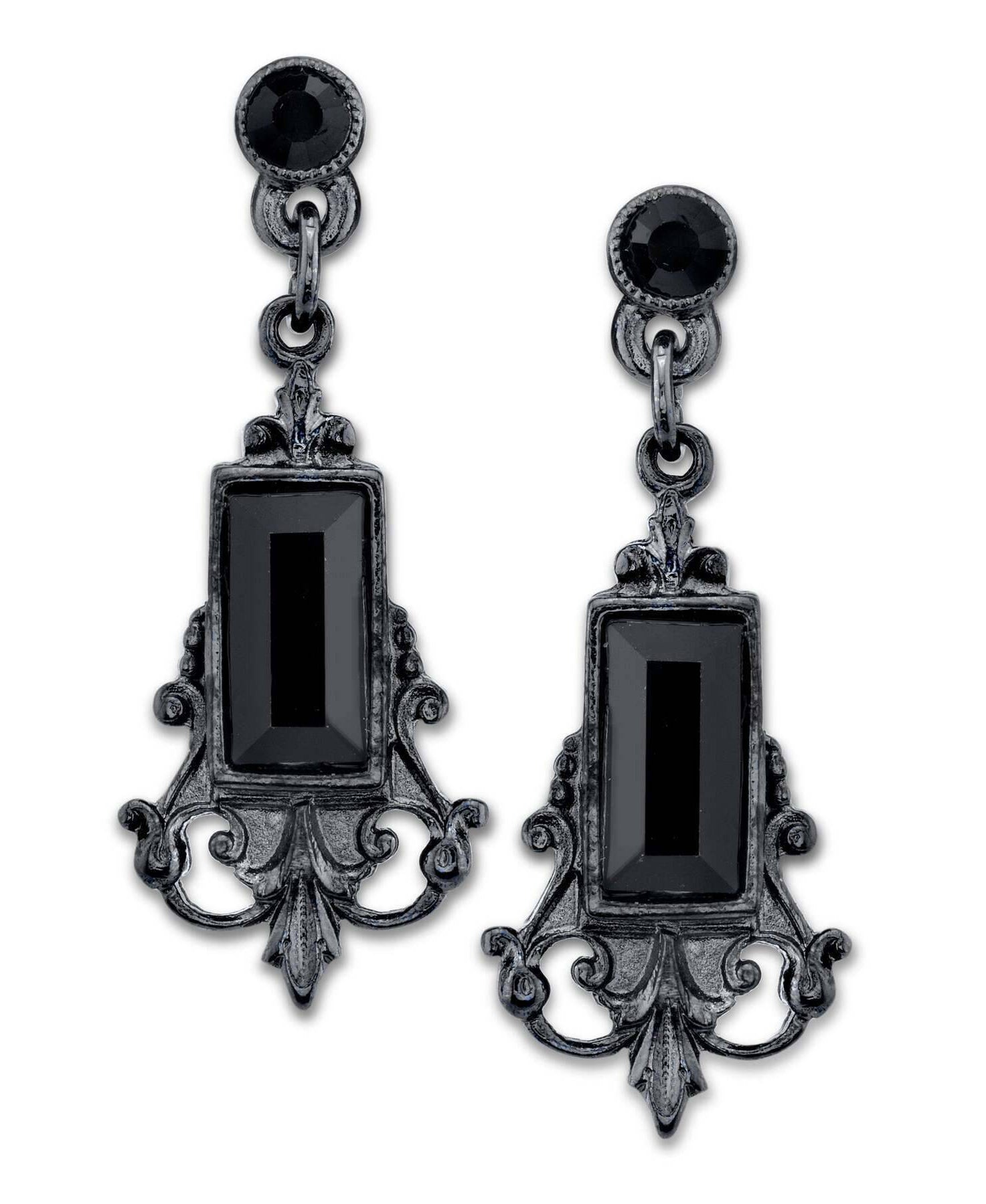 1928 Jewelry Black Rectangle Crystal Drop Earrings