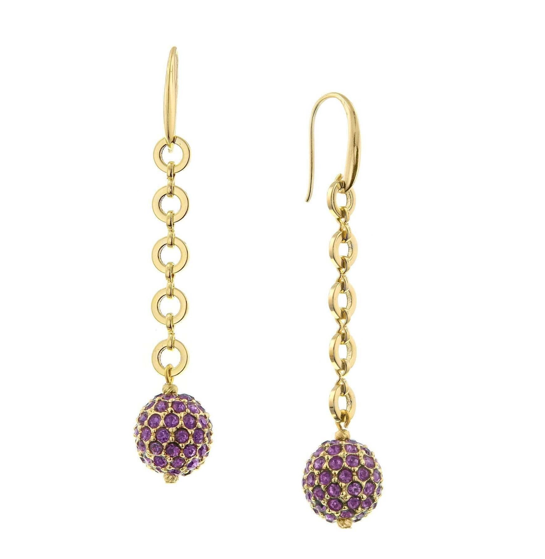 1928 Jewelry Amethyst Purple Crystal Linear Fireball Earrings