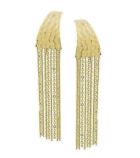 1928 Jewelry Gold Hammered Chain Linear Tassel Earrings
