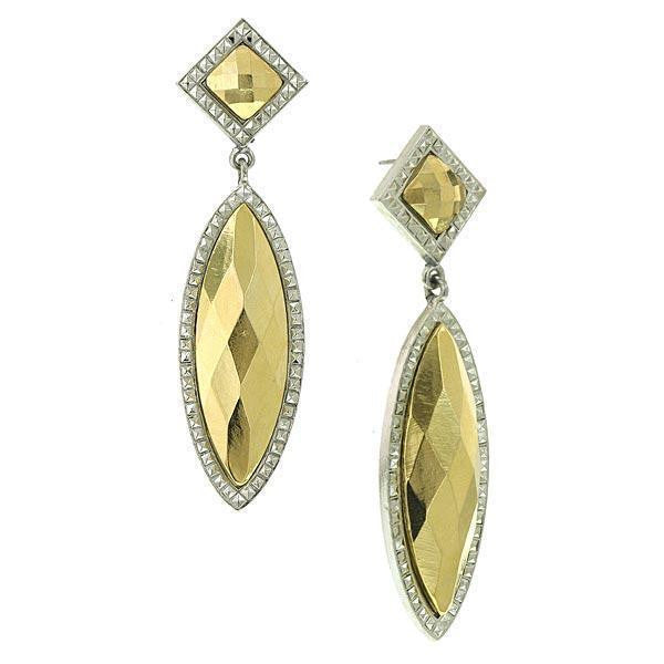 Silver Tone Gold Tone Stone Large 2 Part Marquise Earrings