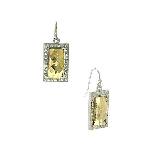 Silver Tone Gold Tone Stone Small Square Swing Earrings