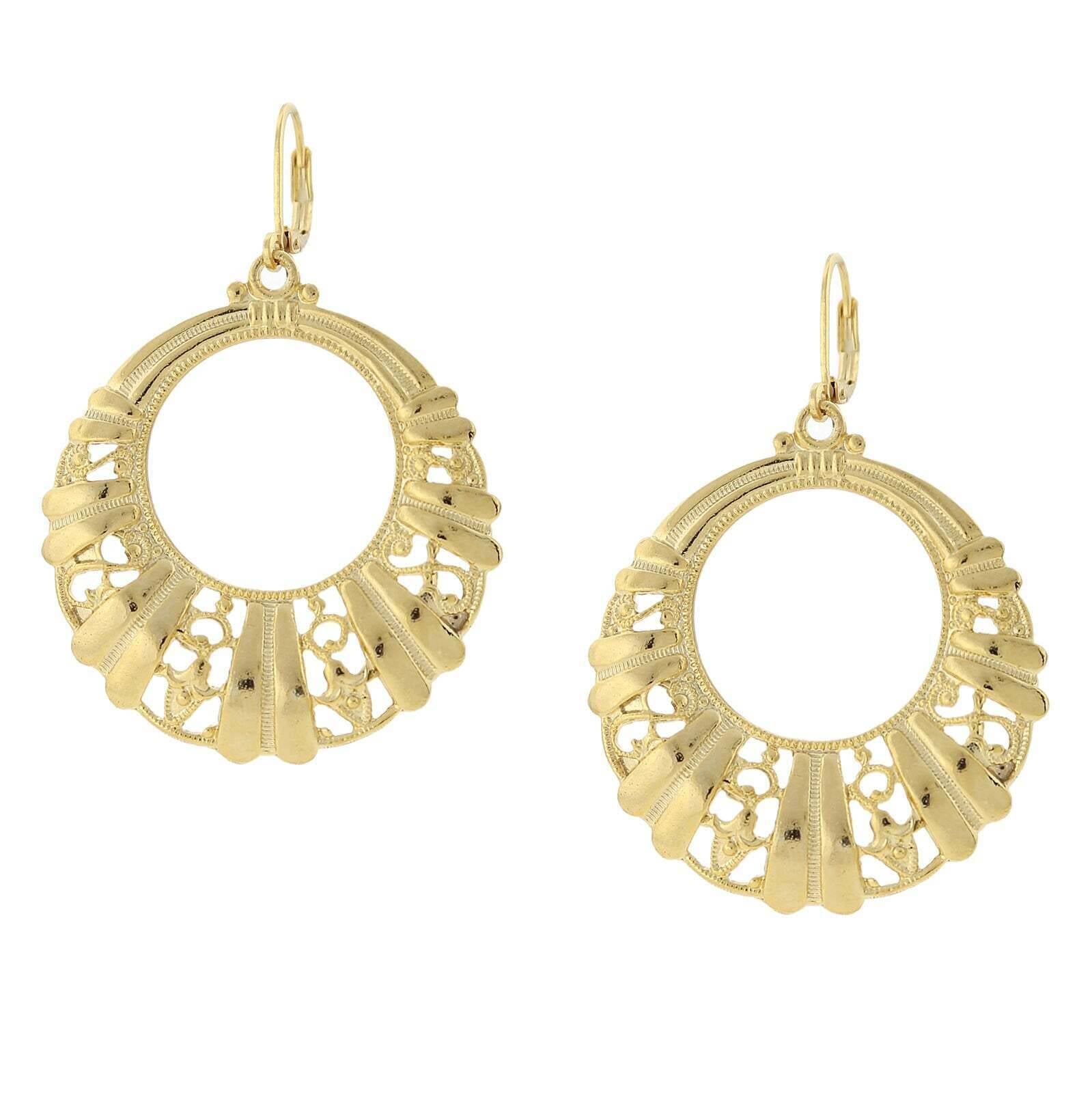 1928 Jewelry Gold Round Filigree Hoop Earrings