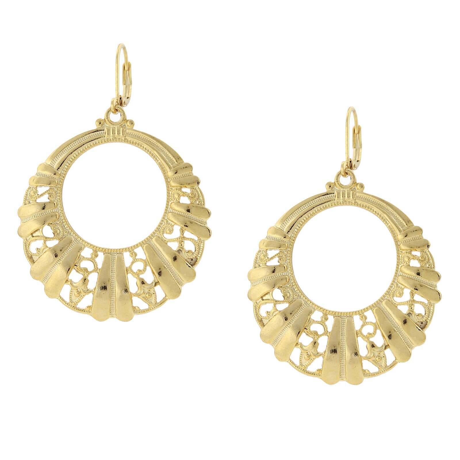 1928 Jewelry Gold Round Filigree Hoop Earrings