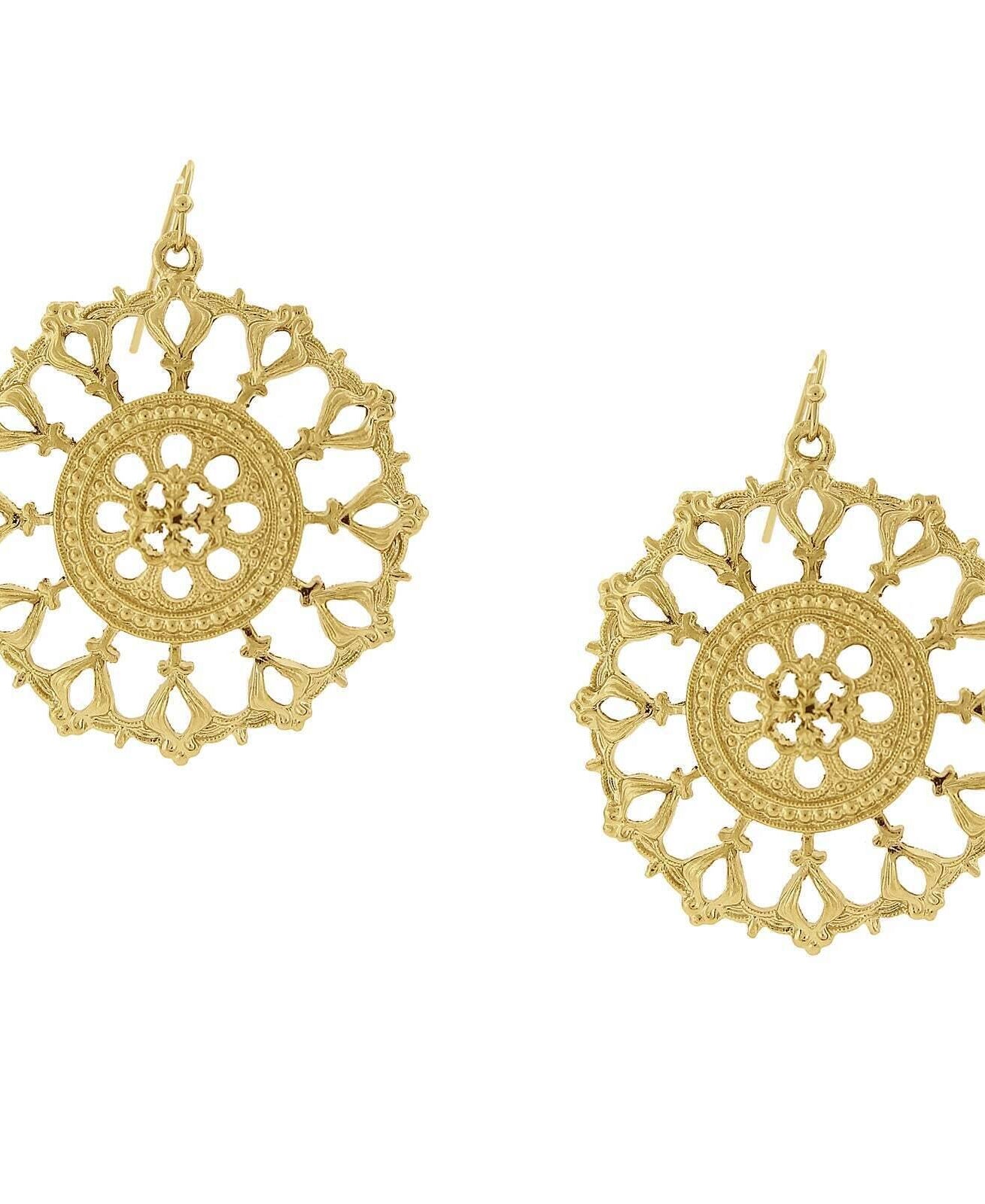 2028 Jewelry Gold Round Filigree Drop Earrings
