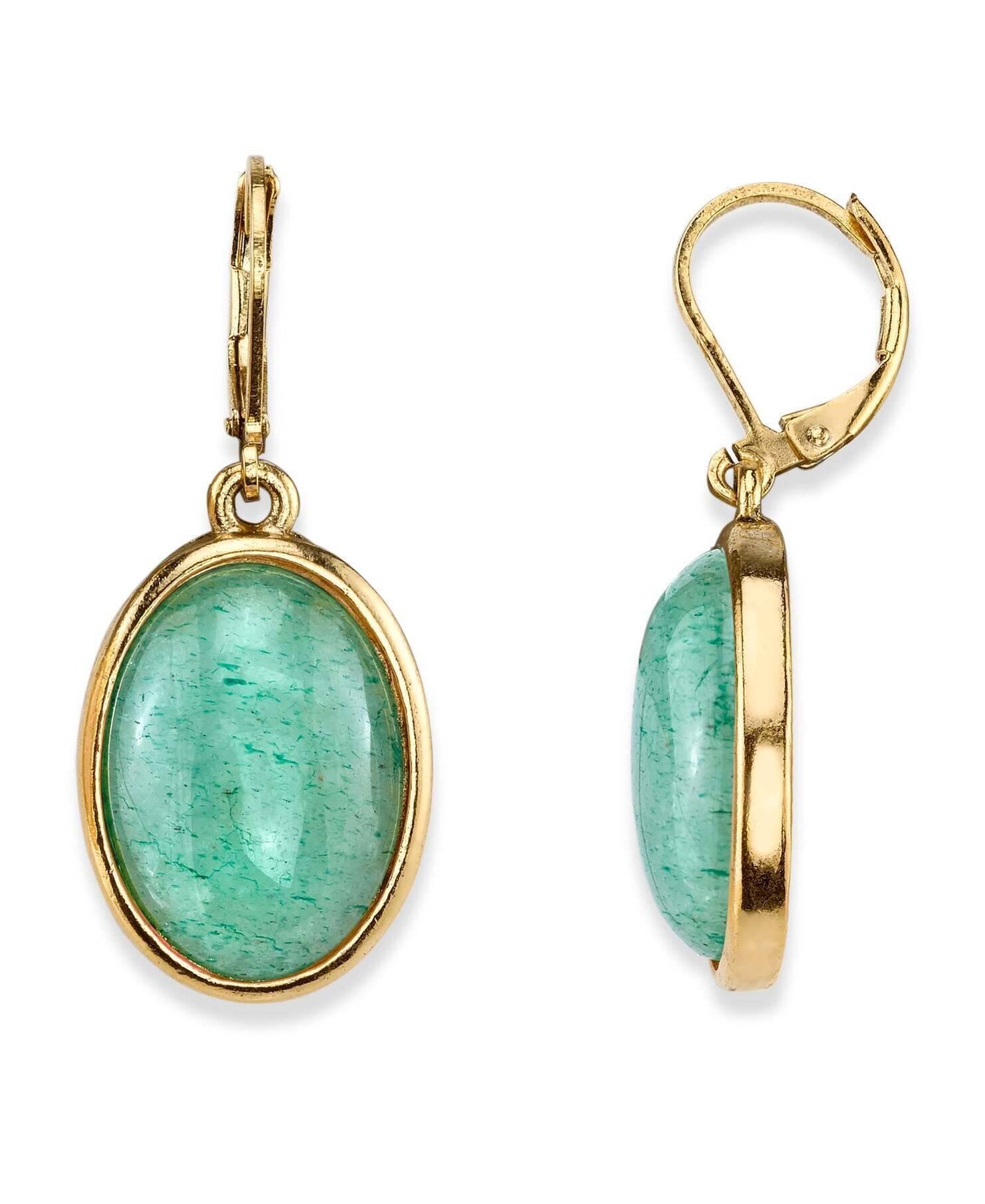 1928 Jewelry Oval Gemstone Drop Earrings